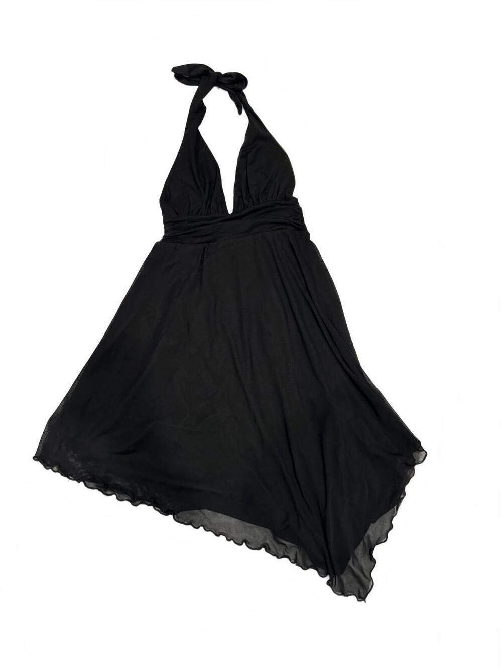 Urban Outfitters Black Mesh Asymmetrical Halter Cami Mini Dress Y2K Size M - Picture 4 of 9